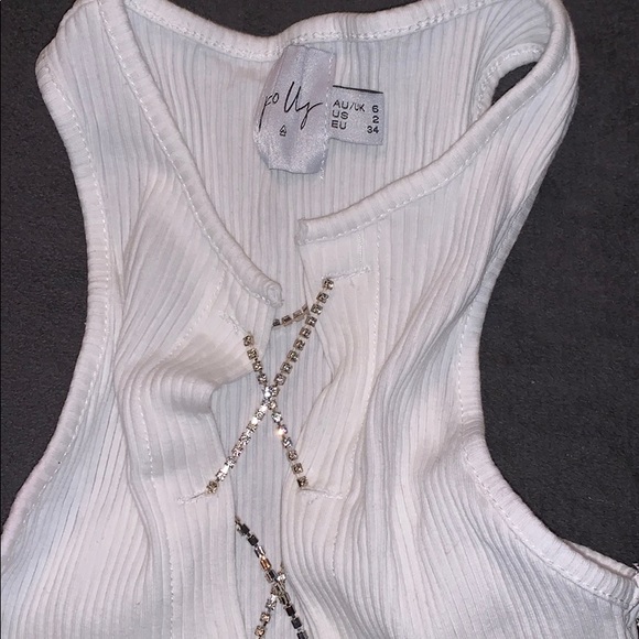 White crop tank with crystal lacing - Picture 3 of 3